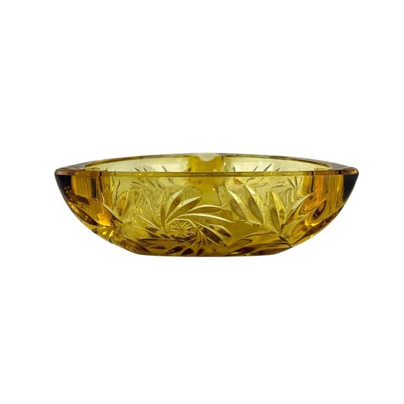 Amber Triangular Glass Ashtray 3 Rests Starburst Attributed to Hazel Atlas - Picture 14 of 16